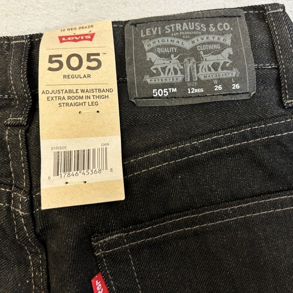 Levis 505 Boys Regular Straight Leg Jeans Black Adjustable Waistband 12R 26x26 - Picture 7 of 8